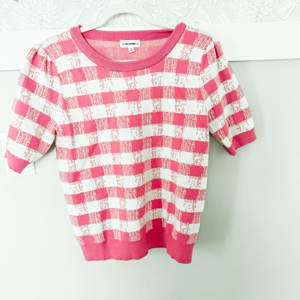 Eesome Pink and White Plaid Sweater